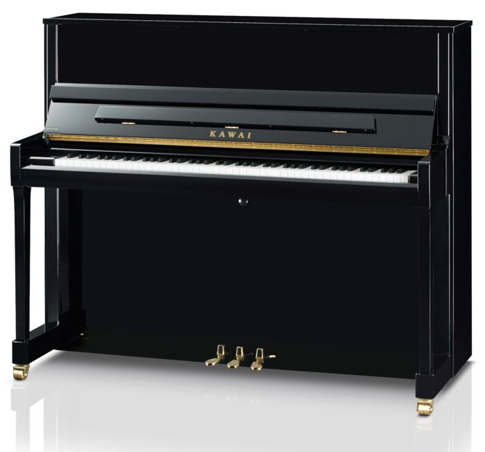 Kawai-Klavier K-300, schwarz poliert, Beschläge Messing