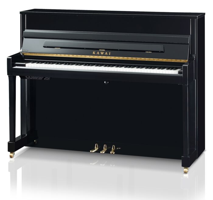 Kawai-Klavier K-200 ATX3 mit Stummschaltung, schwarz poliert, Beschläge Messing