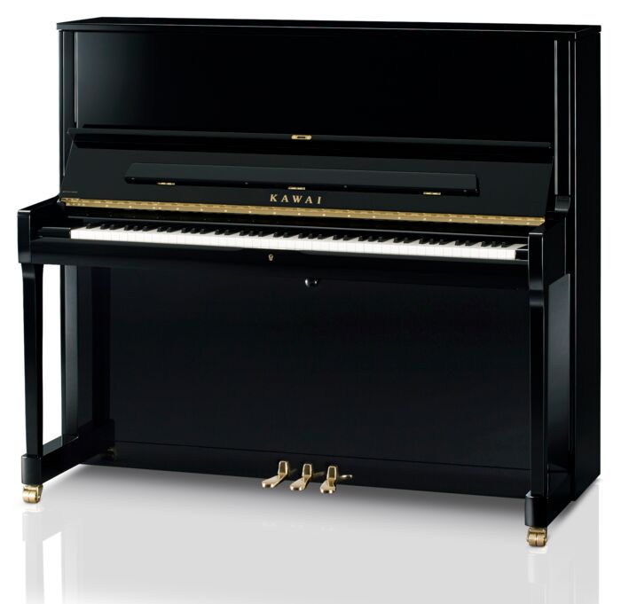 Kawai-Klavier K-500, schwarz poliert, Beschläge Messing