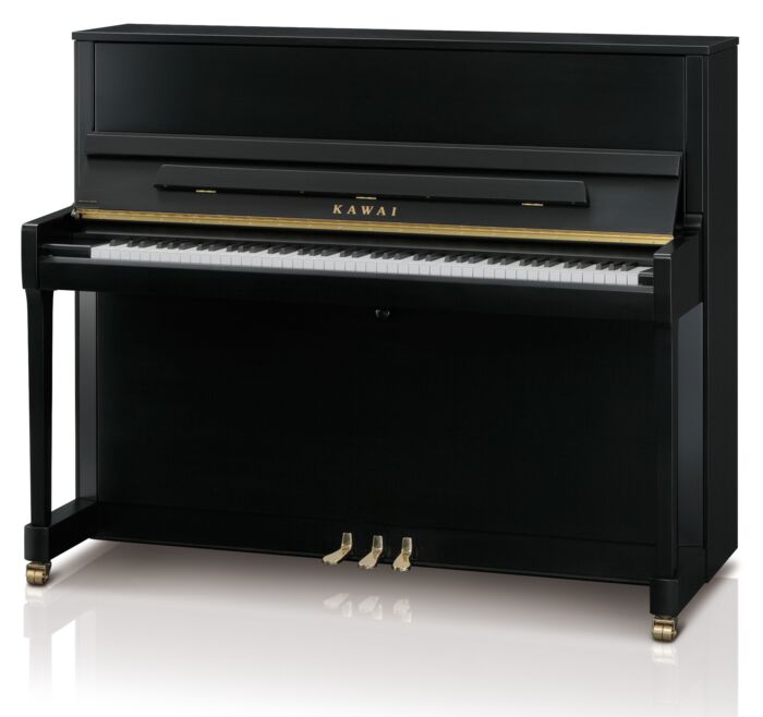 Kawai-Klavier E-300, schwarz matt, Beschläge Messing