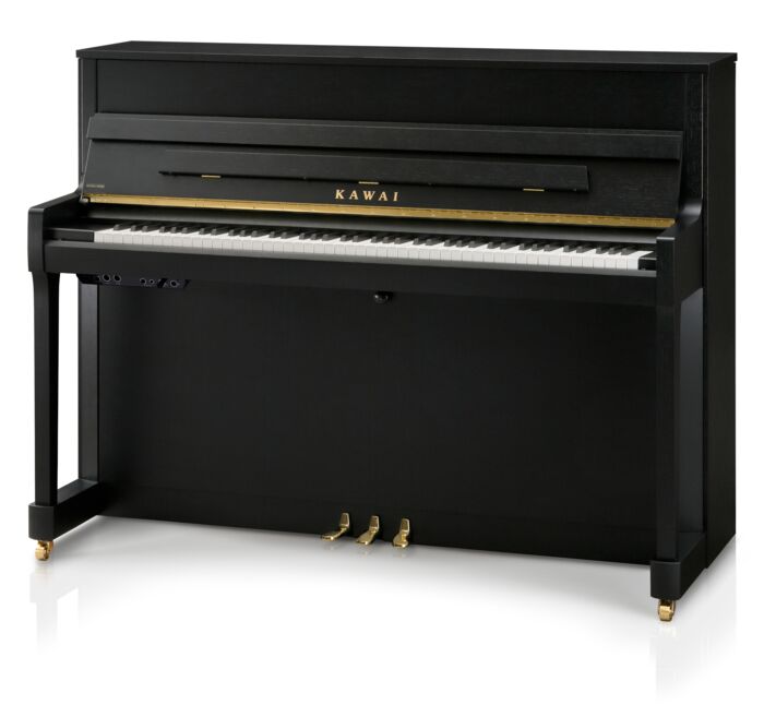 Kawai-Klavier E-200 ATX-L mit Stummschaltung, schwarz matt, Beschläge Messing